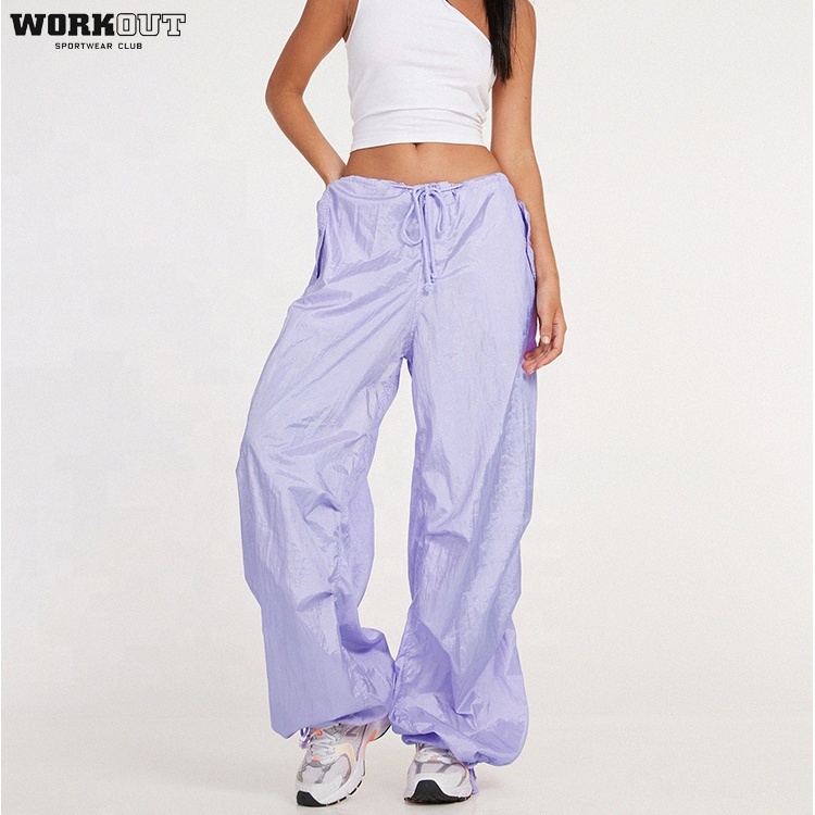 Purple Nylon Parachute Cargo Pants