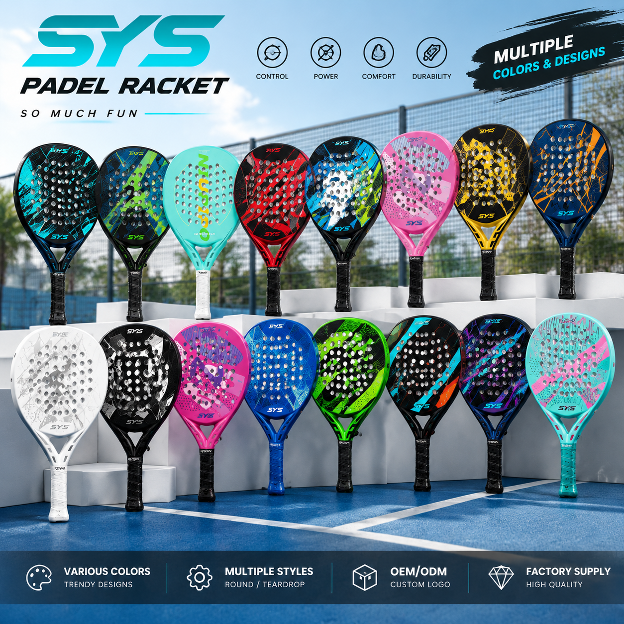 SYS 3K 12K 18K Carbon Fiber Padel Racket