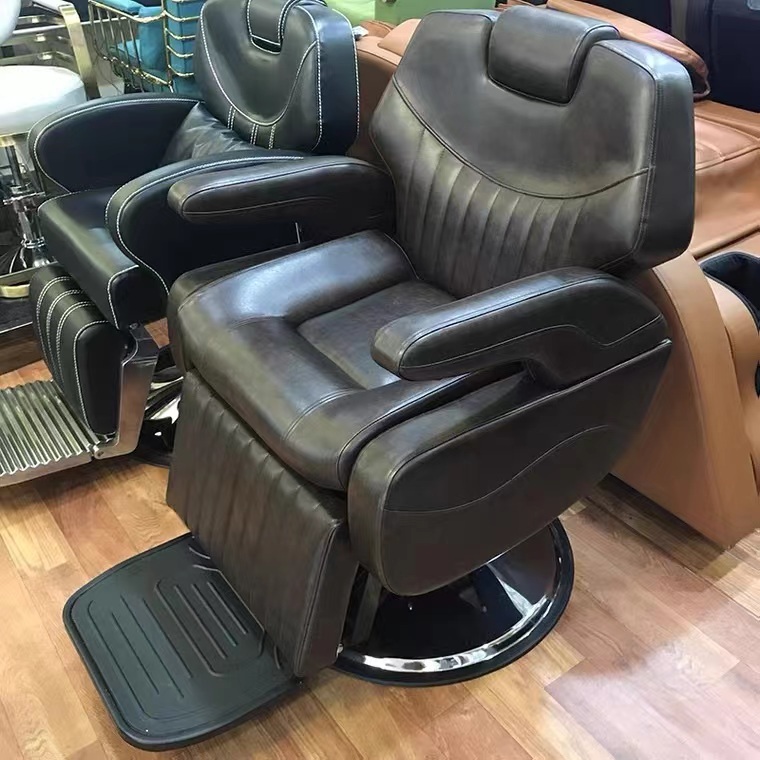 Klassischer Herrenfriseurstuhl Braunes Kunstleder Drehbar