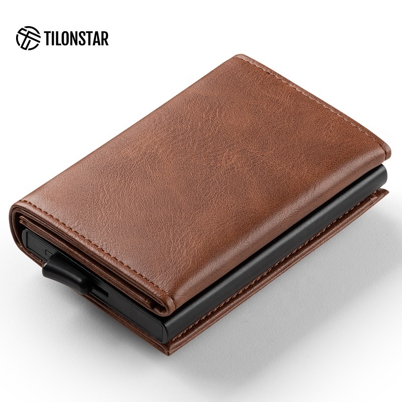 Credit Card Holder RFID Blocking Leather Automatic Pop
