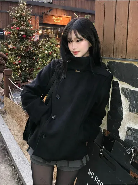 Solid Women's Turtleneck Coat in Y2K Style 2