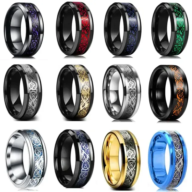 Celtic Dragon Tungsten Ring 8 mm Men Carbon Fiber 2