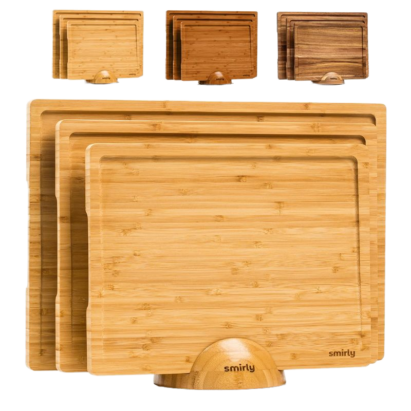 3-Piece Bamboo Chopping Board Set with Holder