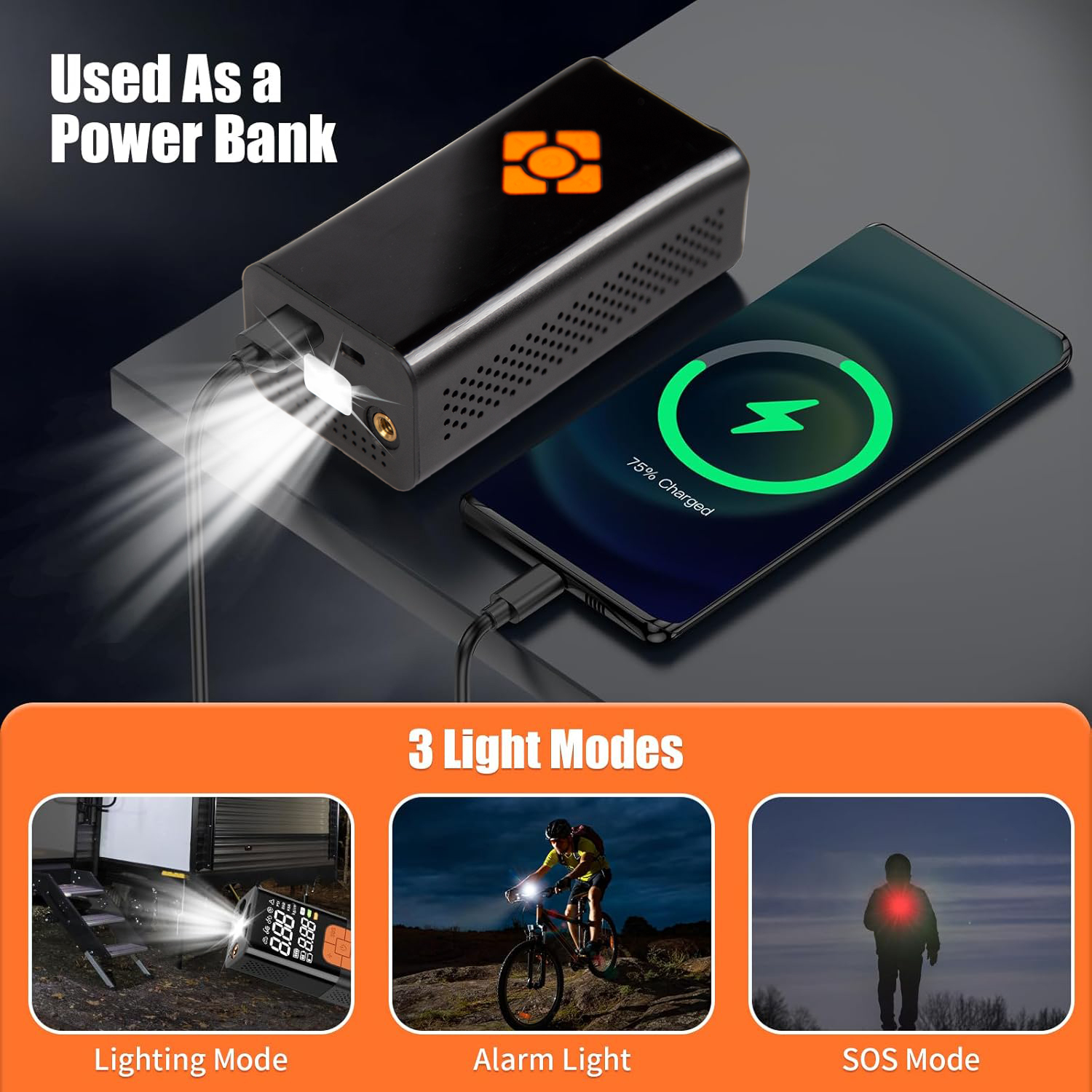 150PSI Cordless Tire Inflator 4000mAh Rechargeable Lithium Battery 4