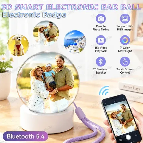 3D-Video Smart-Elektronisches Abzeichen Kristallkugel Audio-Kunst Glas Kugelförmiges Pixel-Display