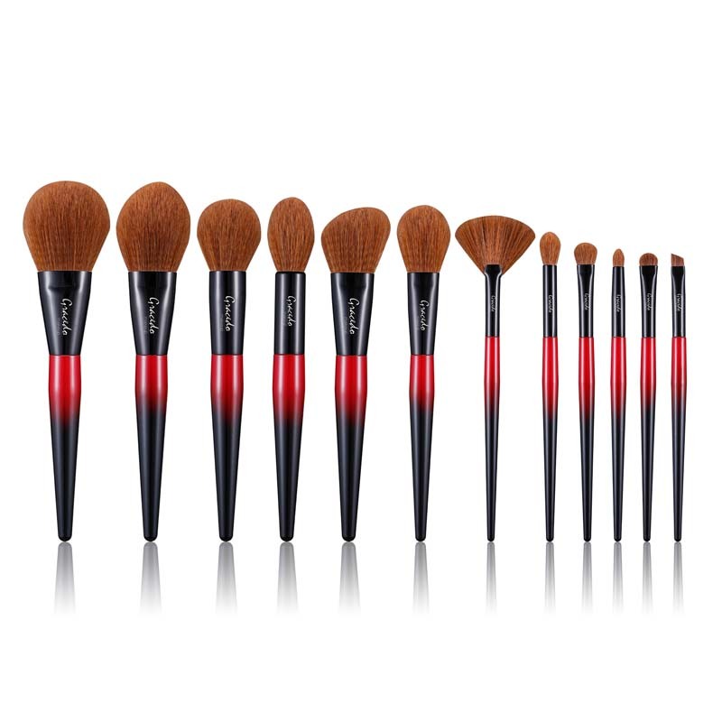 12-Piece Vegan Red Black Brush Set