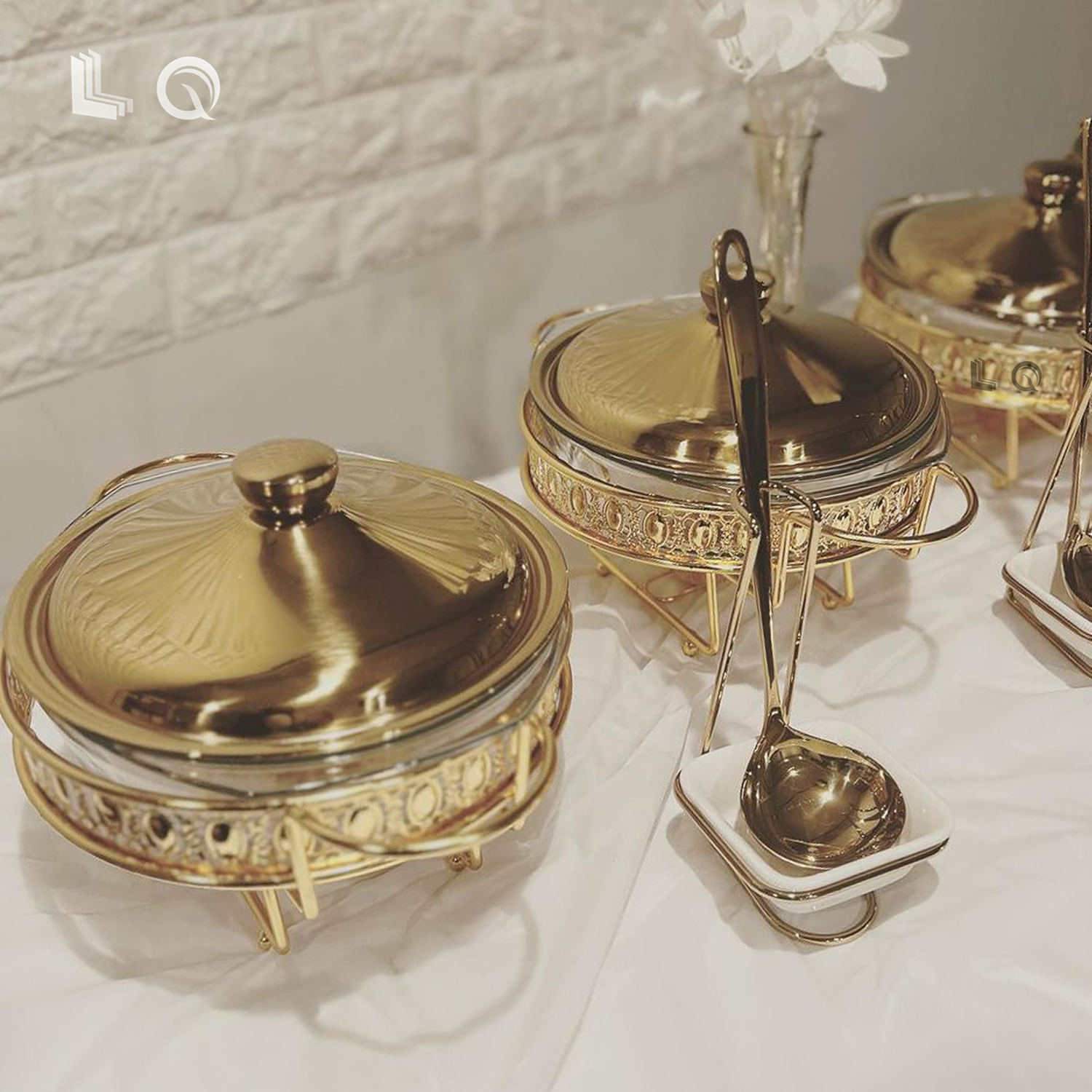 Design Stainless Steel Serving Dishes Round Golden Buffet 3