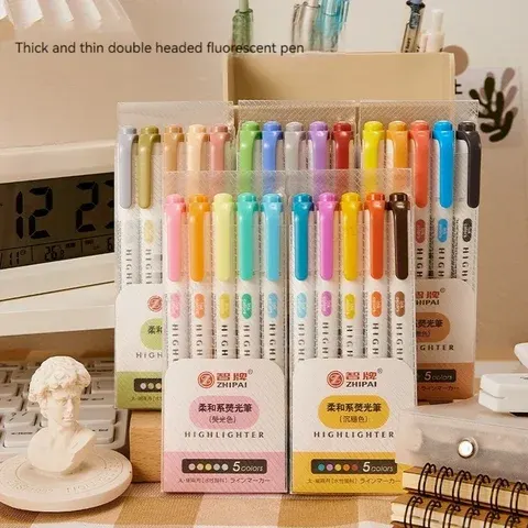 Double-Tip Pastel Highlighter Set, 5 Colors
