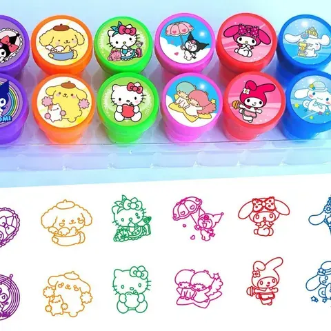 Kawaii Cartoon Kids Stamp Set, 12 Pieces