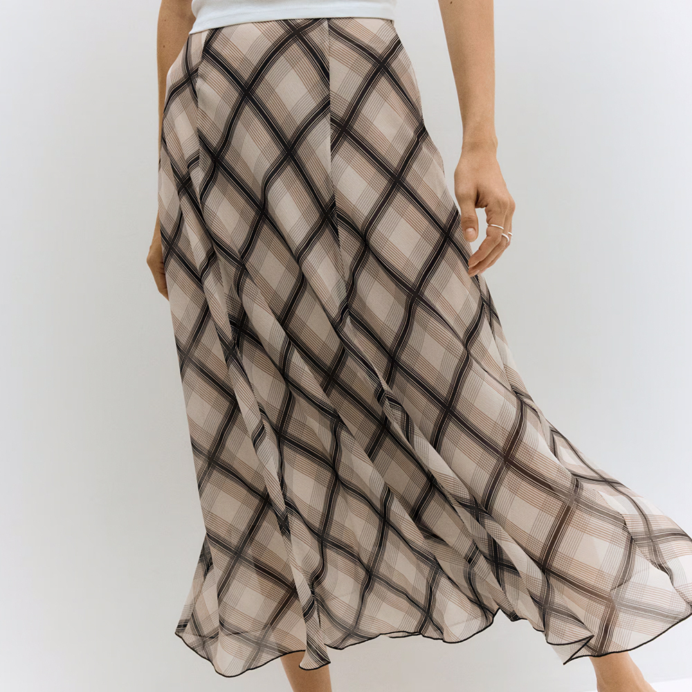 Reversible Plaid Midi A-Line Skirt 4