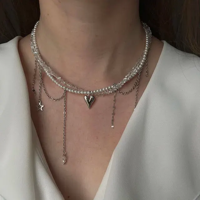 Neue Unregelmäßige Choker-Halskette im Vintage-Stil mit Zirkonia-Herzanhänger für 3