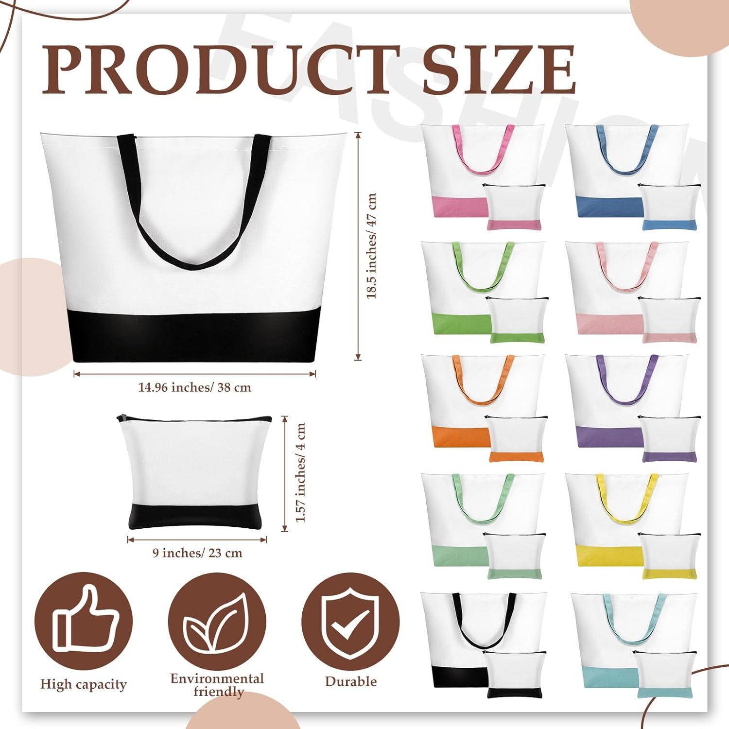 Large Blank Canvas Tote Bags 20-Pack Pastel 3