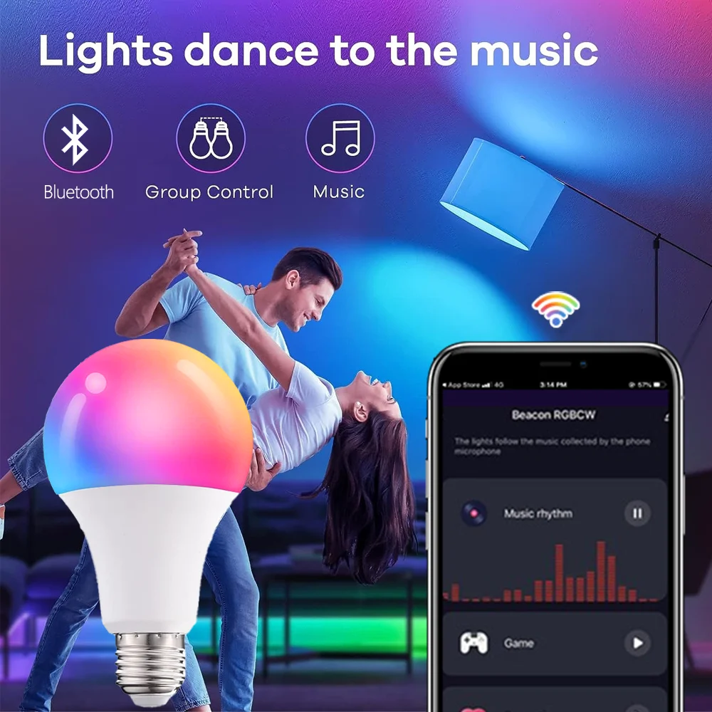 Tuya E27 LED-Glühbirnen Bluetooth Smart Bulb 15W Farbwechsellicht 3