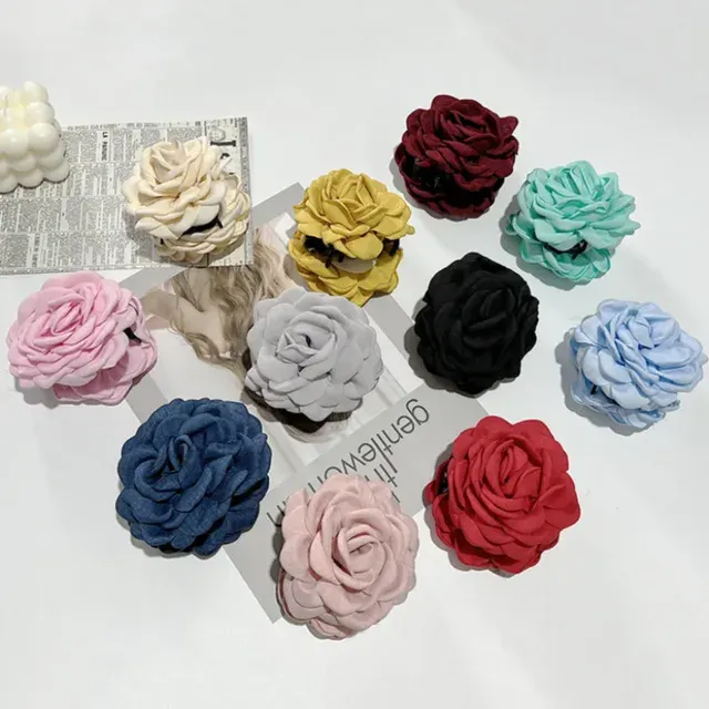 French Fabric Rose Hair Claw Clip 3
