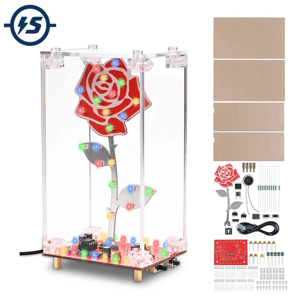 DIY Rosen-Lötpraktikum-Set LED-Blumen-Elektronikprojekt mit Acrylgehäuse Blinkende Lichter Eingebaute