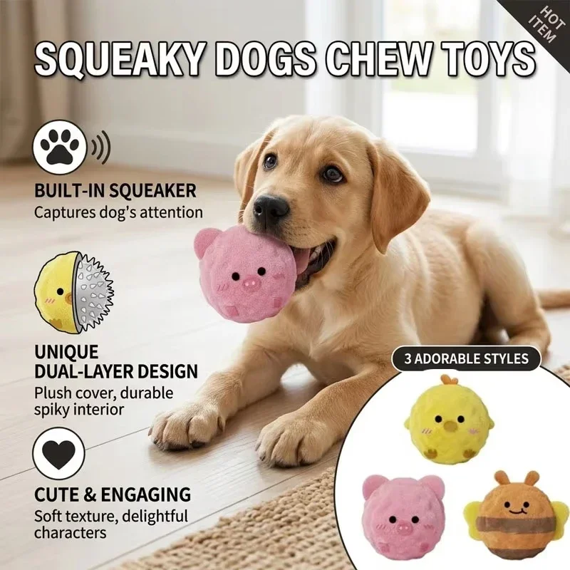 Quietschendes Hundespielzeug Plüsch-Stachelball Interaktives Kauspielzeug für Welpen zur 3
