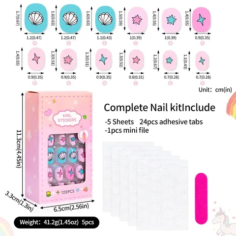 120 Cartoon Press-On Nails for Kids