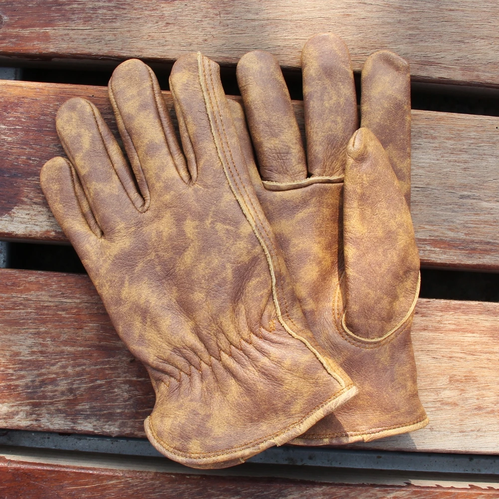 Vintage Distressed Leder-Arbeitshandschuhe aus Genarbtem Rindsleder für Outdoor-Aktivitäten 2