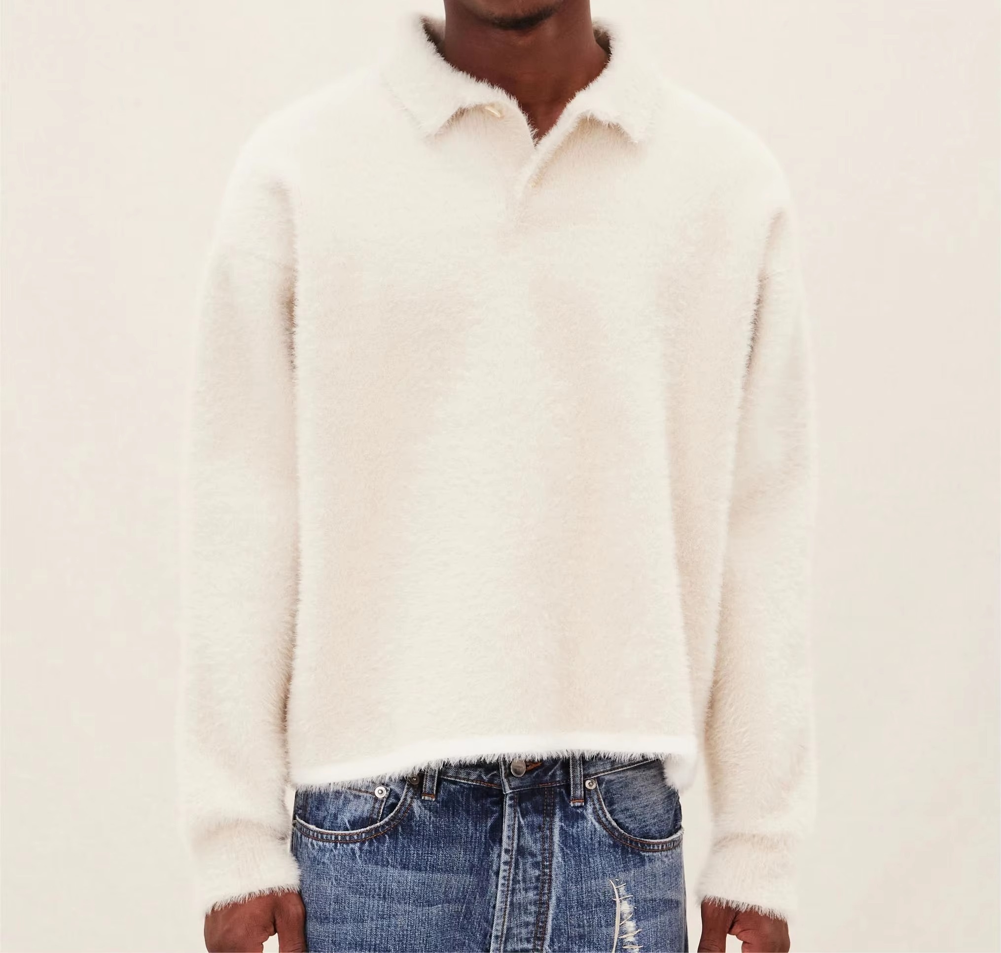 Men's Fuzzy Plush Crew Neck Sweater