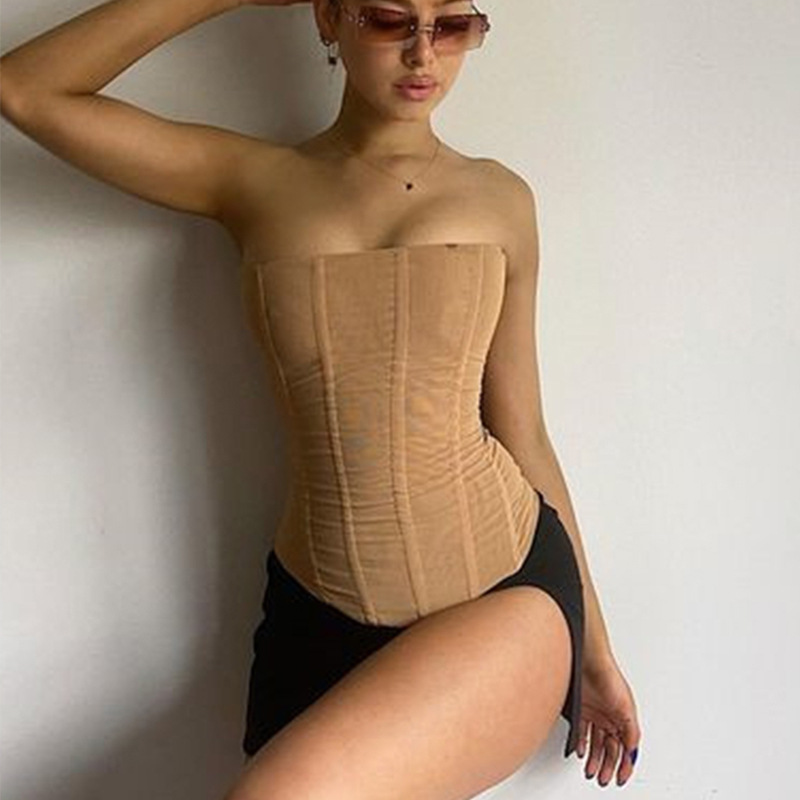 Skinny Sleeveless Tube Women Summer Mesh Crop Corset