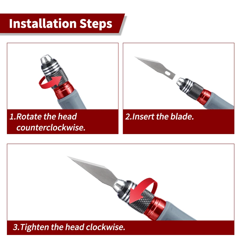 Hobby-Messer-Set Bastelmesser Stab aus Aluminiumlegierung Weicher Griff mit 4