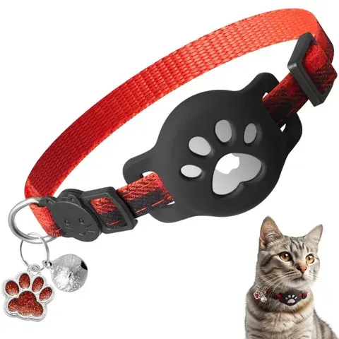 Haustierhalsband für Airtag Katzenhalsband Pfoten-Glockenanhänger Halsband mit Ortungsfunktion