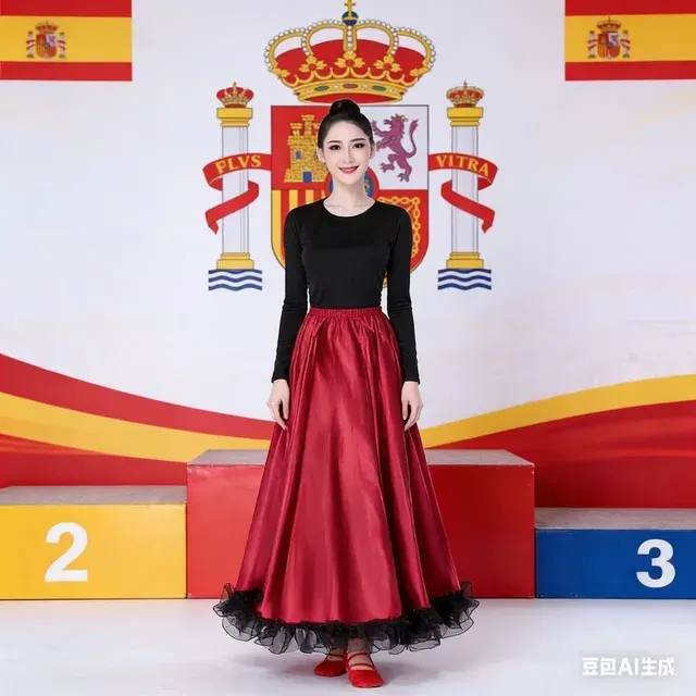 Zigeuner-Rock für Frauen Spanisches Flamenco-Kostüm aus Polyester-Satin Glatter 3
