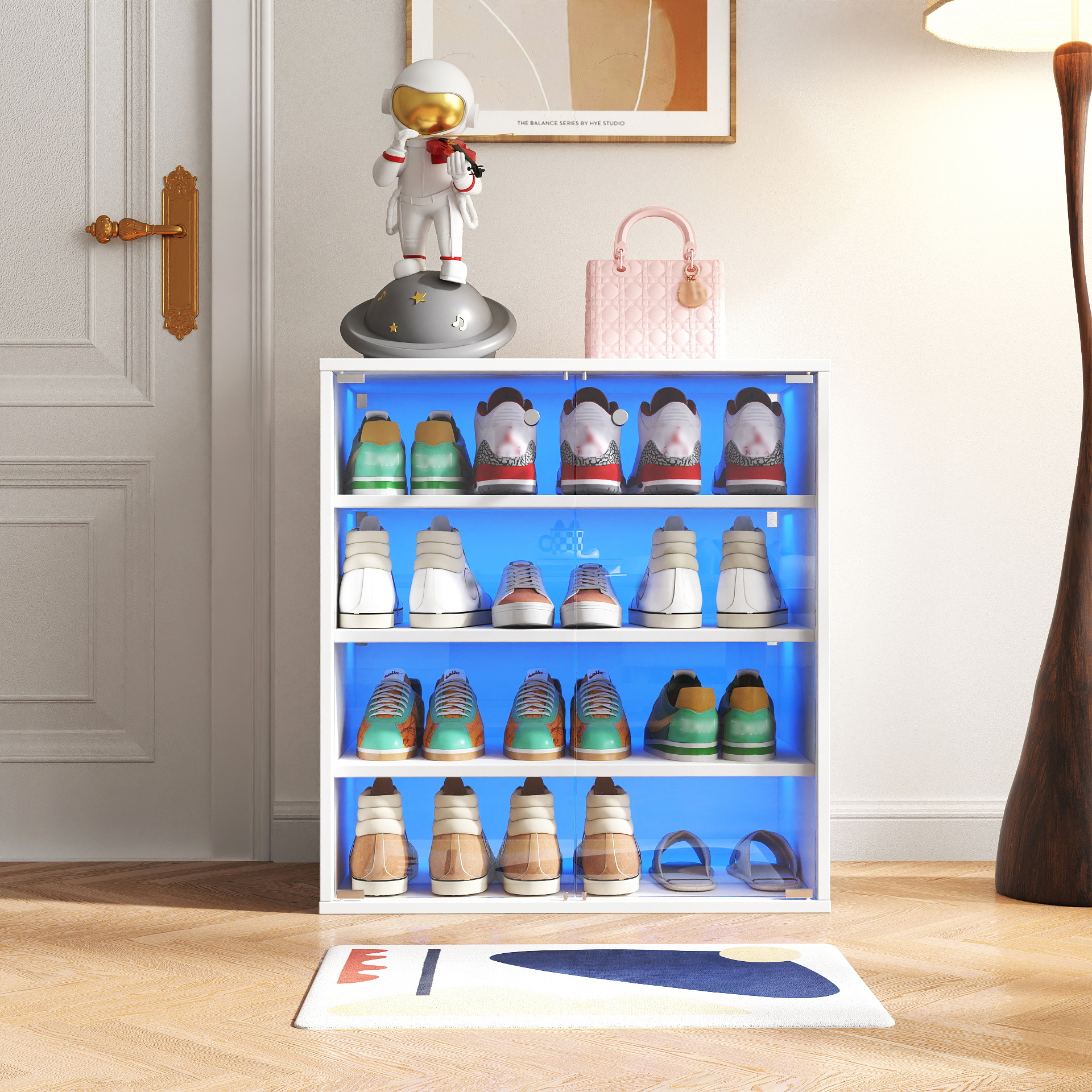 Shoe Box With RGB LED Light Wooden Stackable
