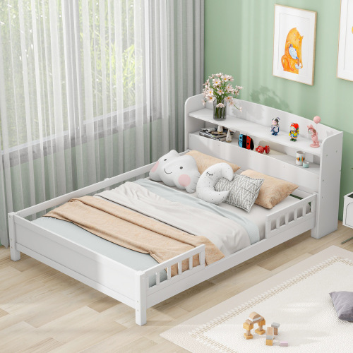 Wood Full Size Platform Bed With Built-in LED