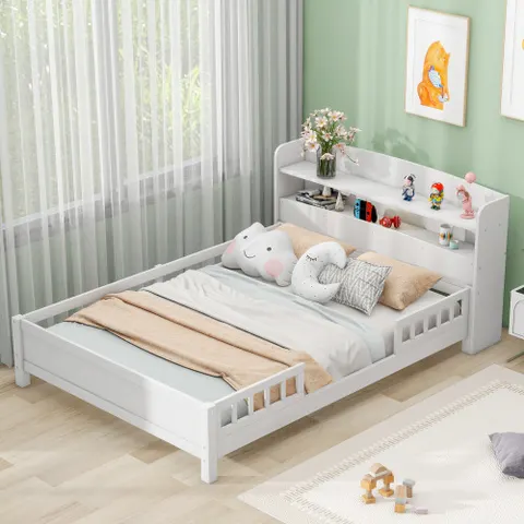 Wood Full Size Platform Bed With Built-in LED