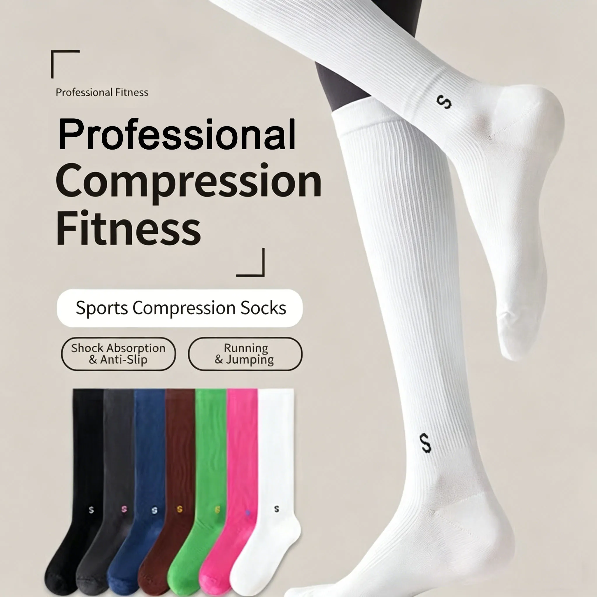 Professionelle Sport-Kompressions-Wadensocken für Damen Atmungsaktive Drucksocken Laufen Seilspringen