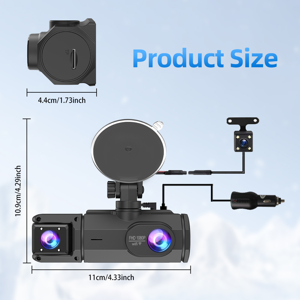 Full Hd 1080P 3 Lens Camera Dashcam Wifi 2