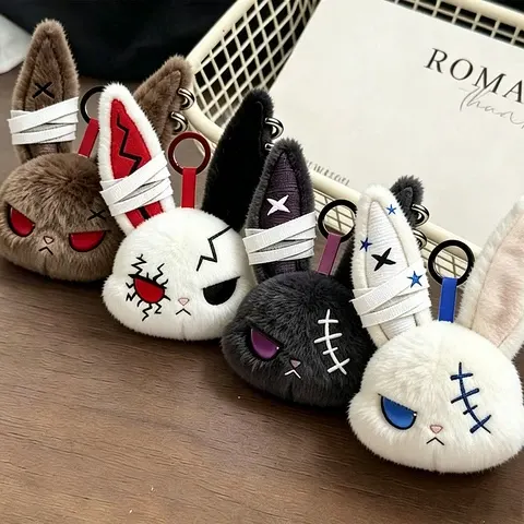 Gothic Bunny Plush Keychain with Bandage