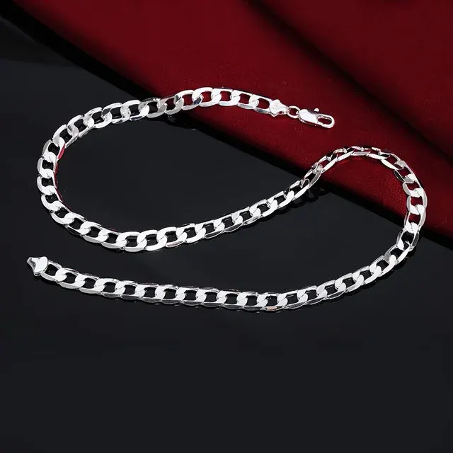Sterling Silver Flat Chain with Charms 6mm 4