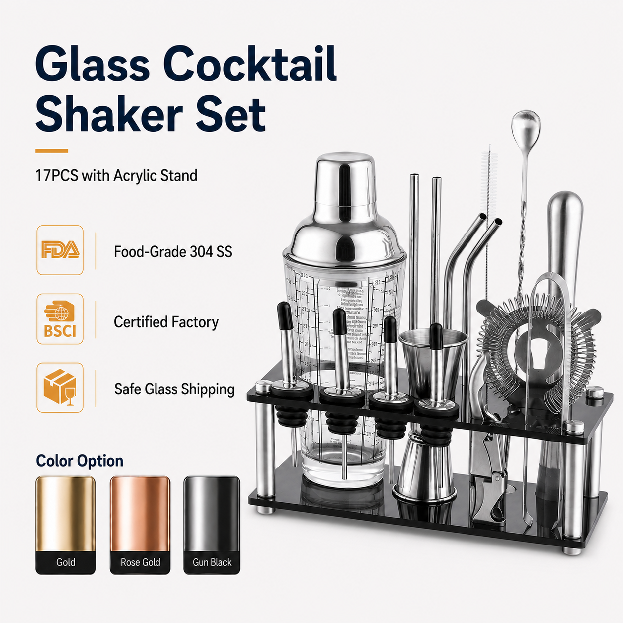 Cocktail-Barset Edelstahl 400ml Rezeptglas