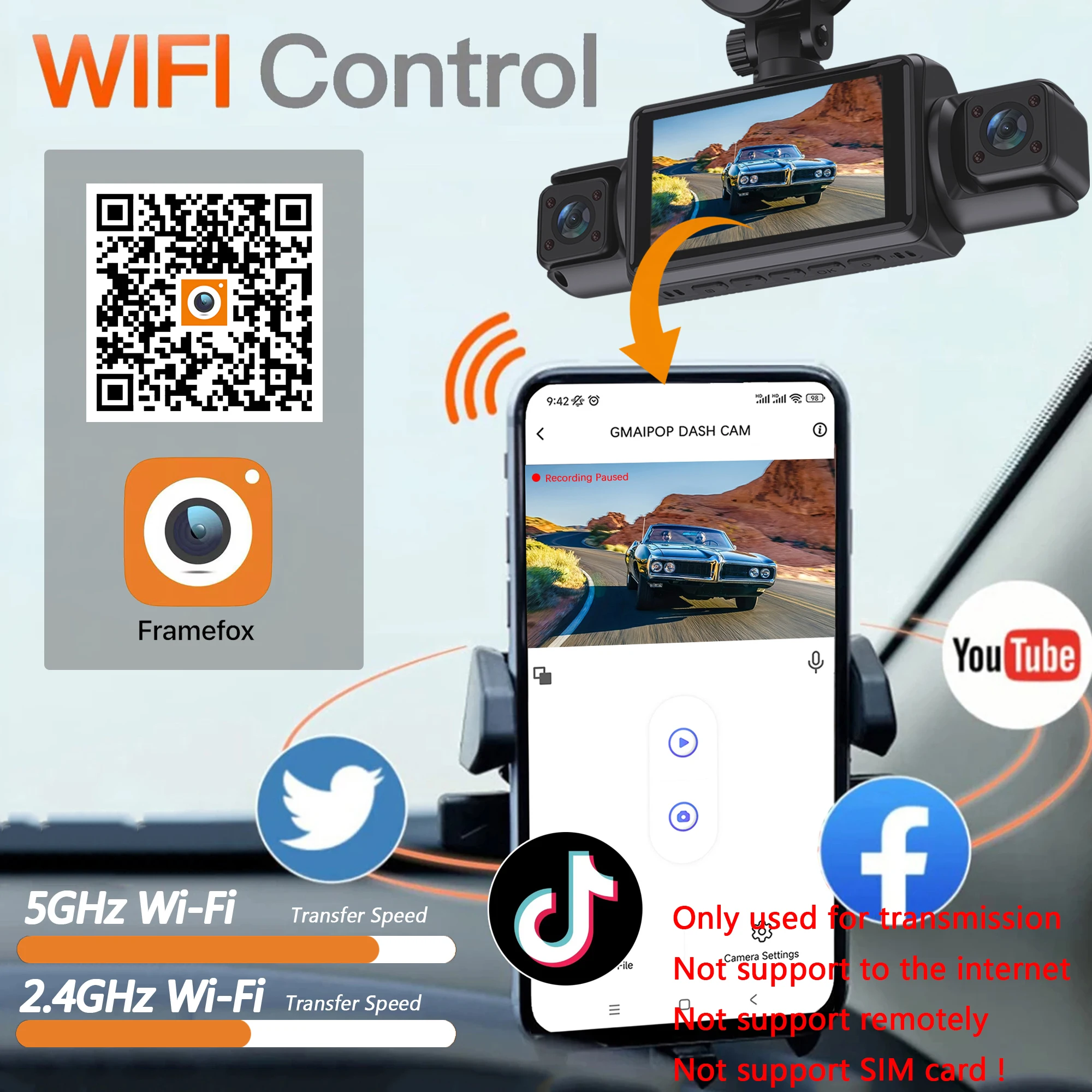 4Ch WiFi Dashcam Autokamera Black Box Fahren DVR 2