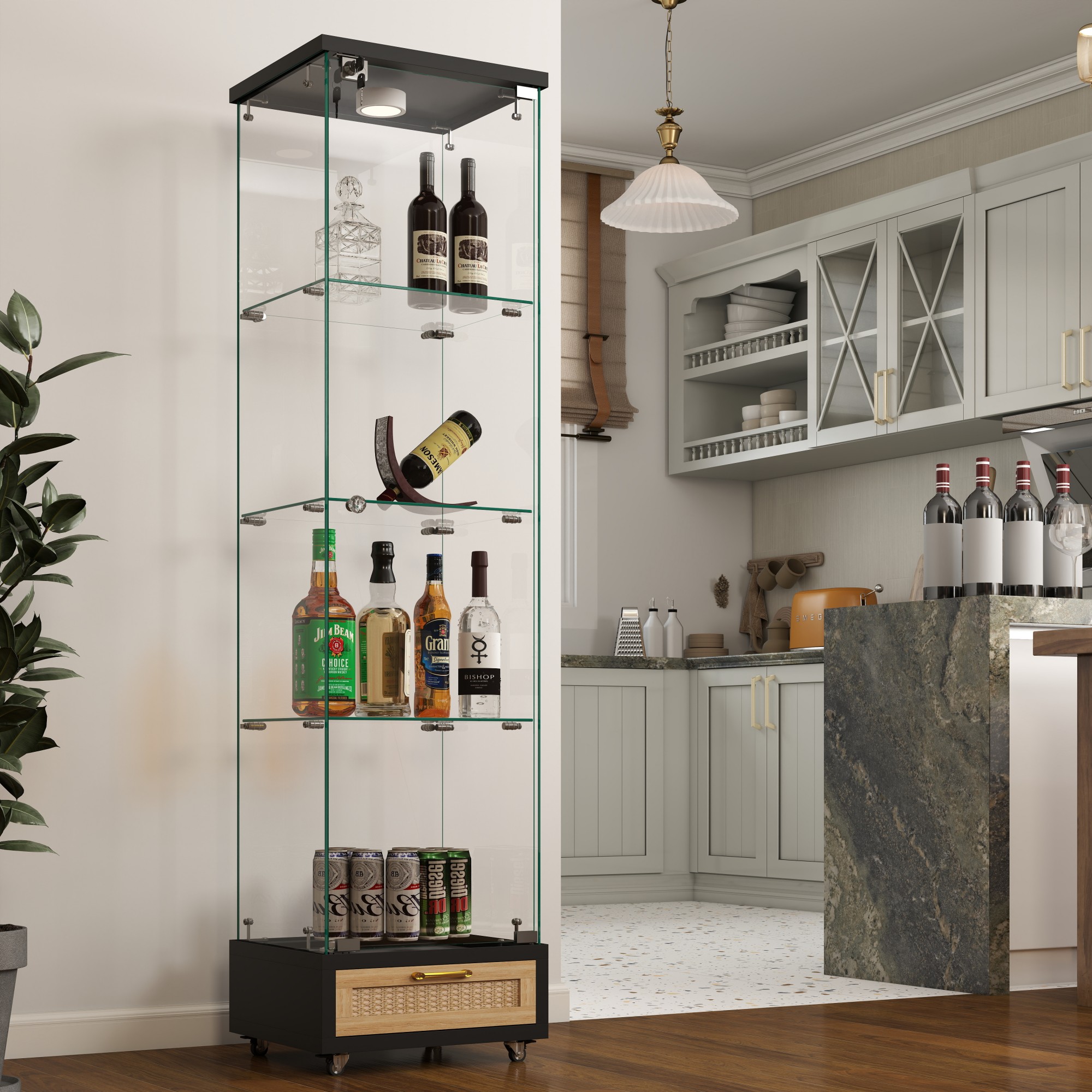 Modern Glass Display Cabinet With LED Lights Quick-assembly 3