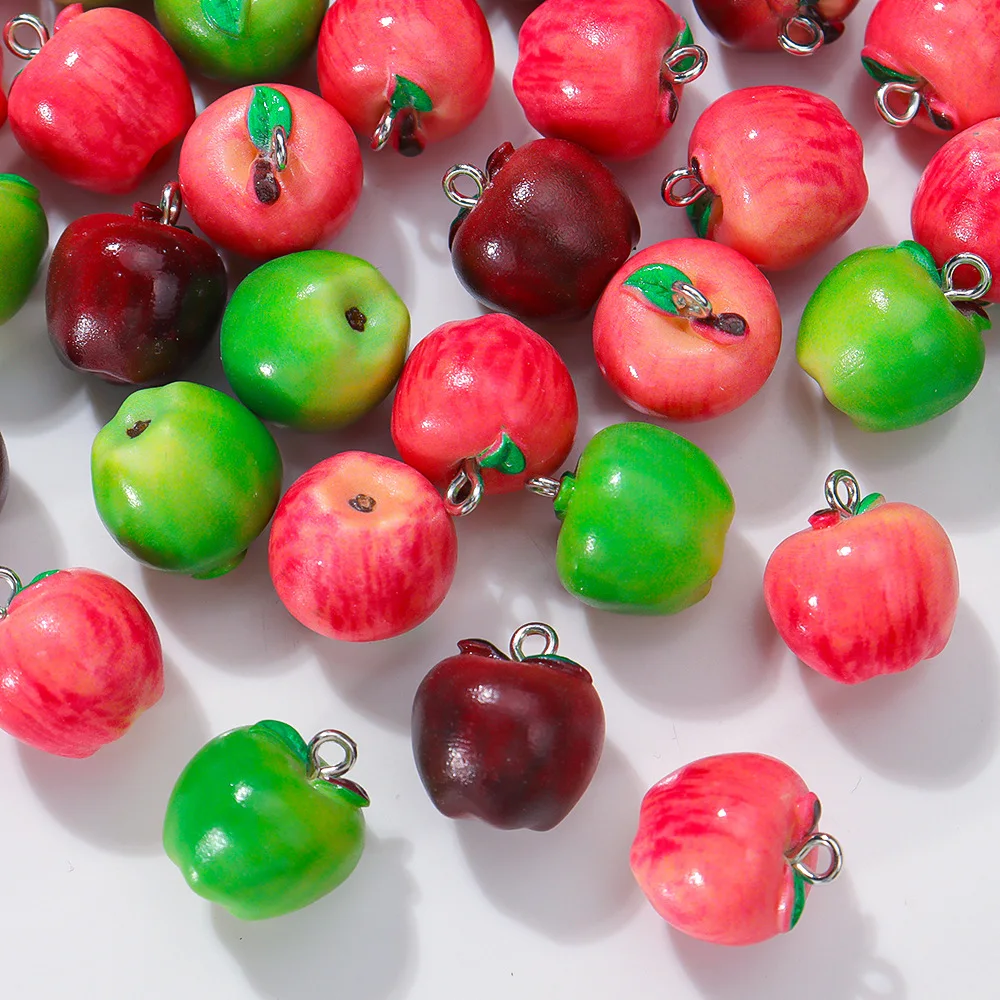 10 Stück Simulierte Apfel-Harz-Anhänger Dreidimensionale Fruchtanhänger für DIY-Ohrringe