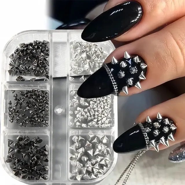 Black Silver Metal Stud Nail Rhinestones, 150 Pieces 2