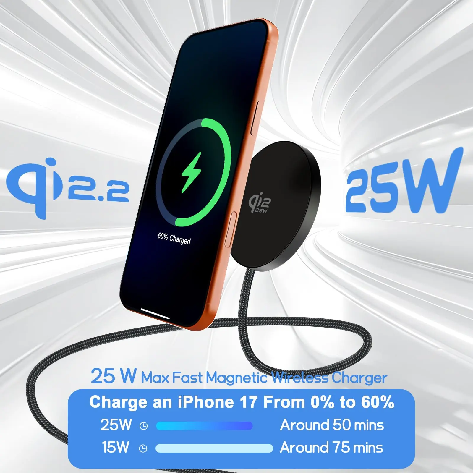 Neues Qi2.2 25W Magnetisches Kabelloses Ladegerät für Magsafe 2
