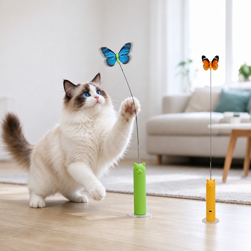 Rechargeable Electric Butterfly Cat Teaser Wand Self-Entertaining Handheld