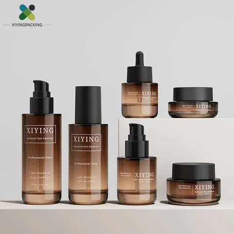 Luxury Frosted Matte Amber Glass Cosmetic Packaging Lotion