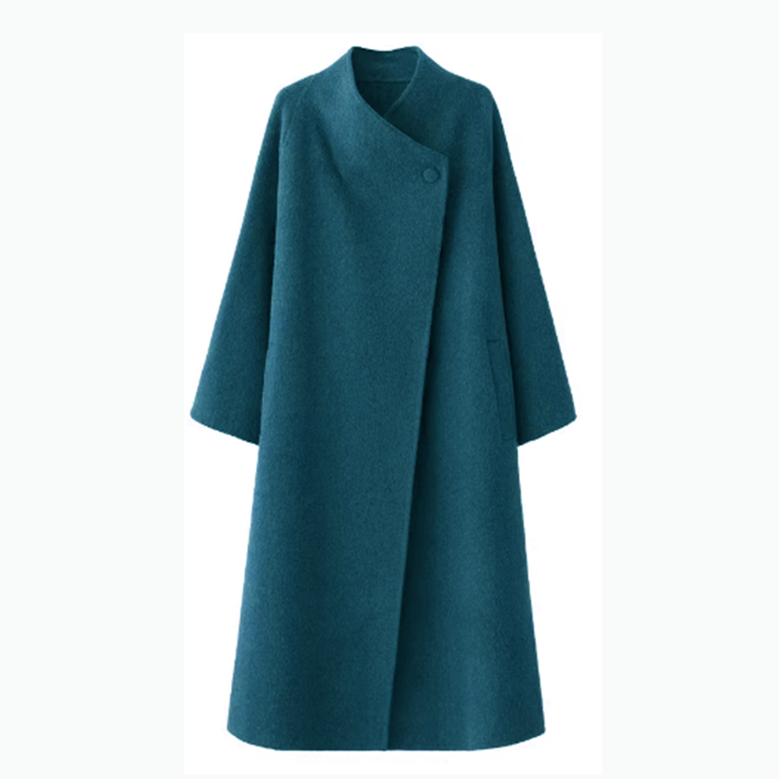 Oversized Collarless Maxi Wool Blend Wrap Coat 4