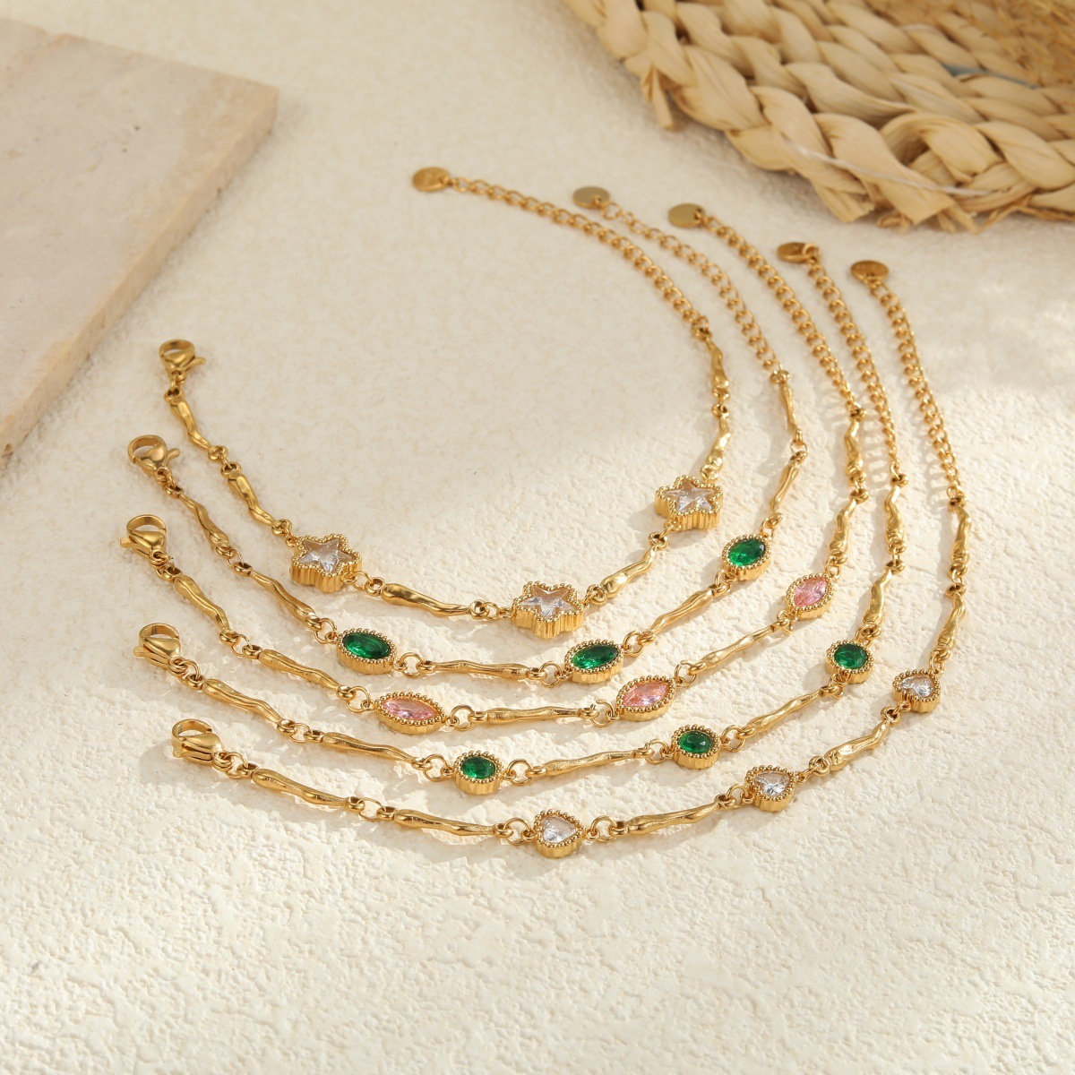 Bohemian Gold Bracelet with Green Stone 2
