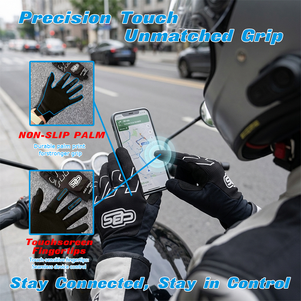 Summer Breathable Microfiber Motorcycle Gloves-Touch Screen Adjustable Wrist 3