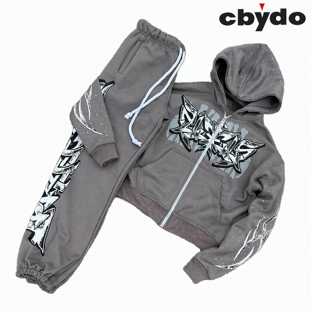 Full-Zip Hooded Jogging Suit, 100% Cotton