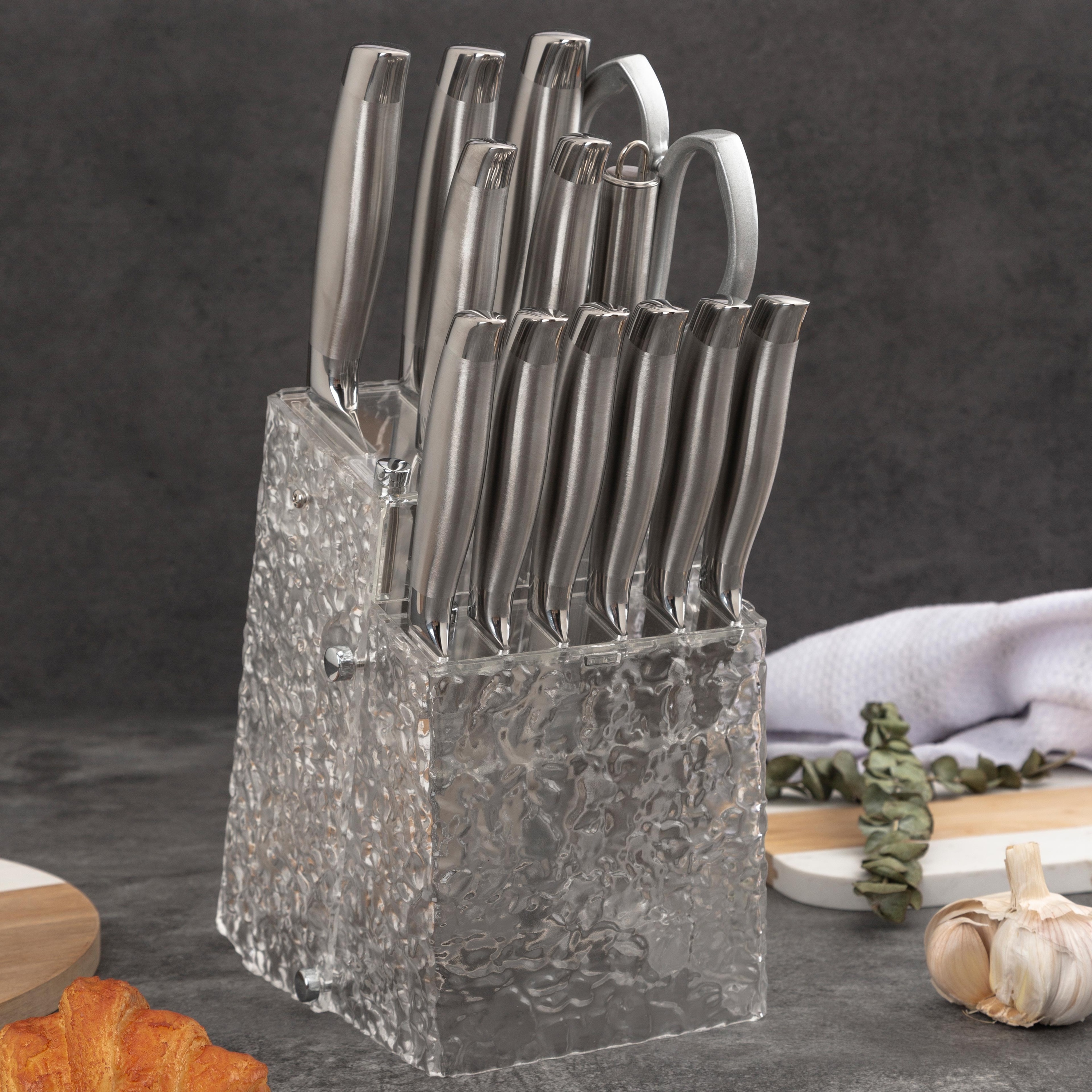 14-Piece Kitchen Knife Set Silver Stainless Steel Blades