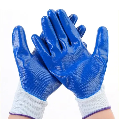 Blue Breathable Safety Gloves Nitrile Rubber Impregnated Heavy