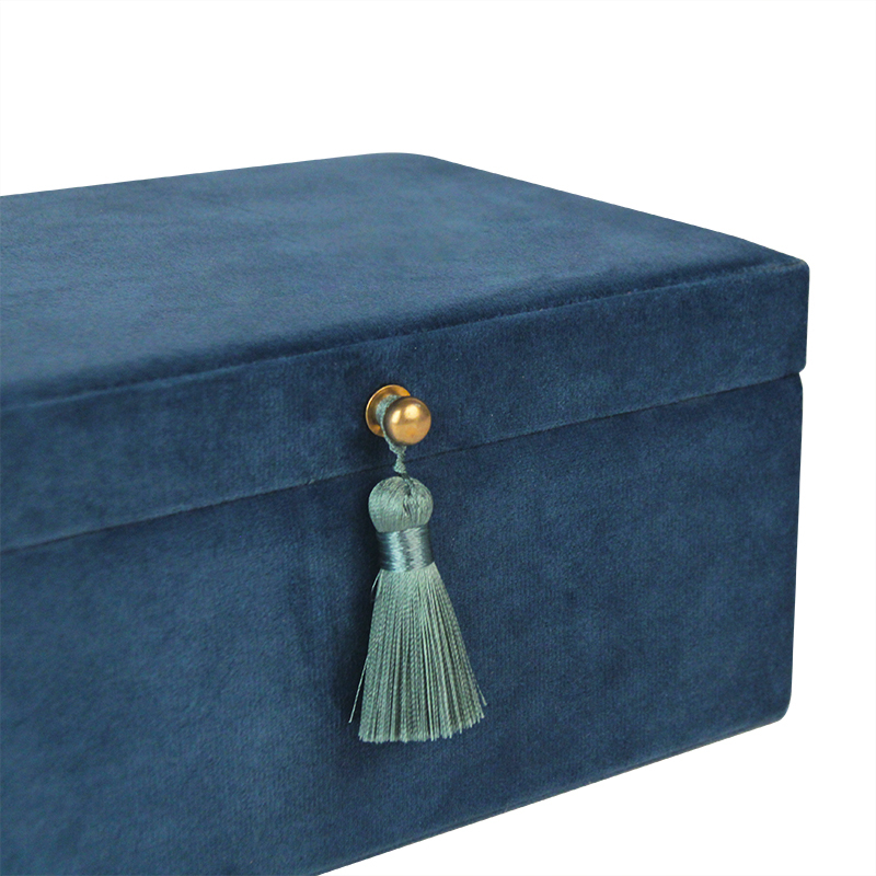 Velvet Fabric Covered Wooden Jewelry Storage Box Organizer 4