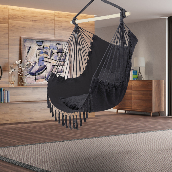 Galvanized Pipe Cut Gray Fringe Cushion Hanging Chair 2